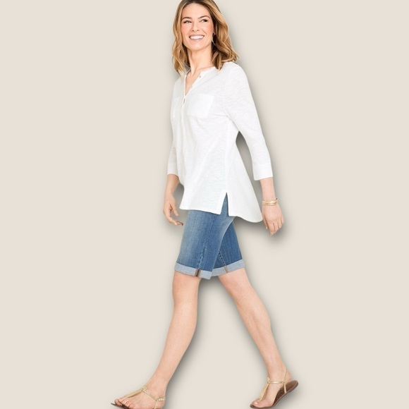 Chico’s Cotton-Blend Slub Henley Tee White 1 - Picture 1 of 6
